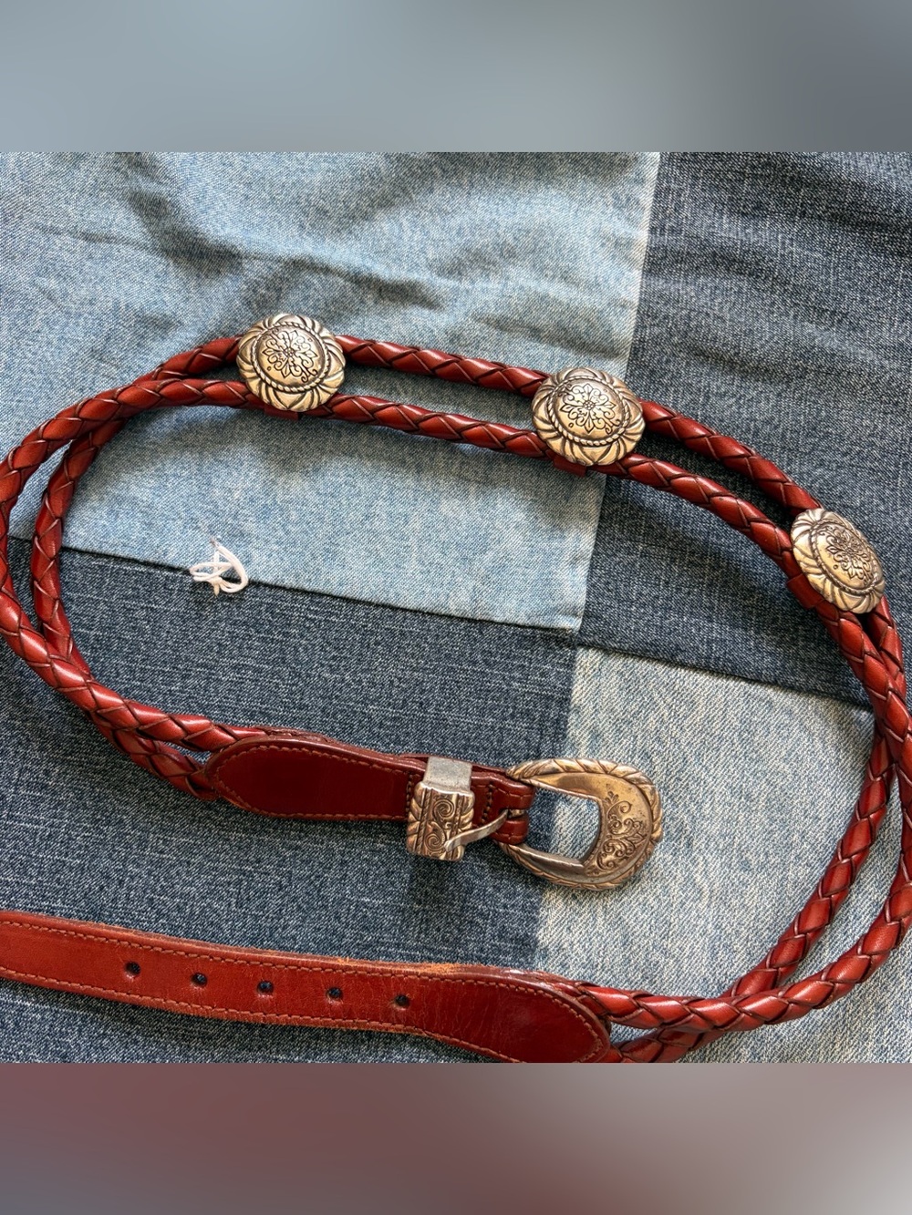 vintage 90s leather western concho brown braided belt